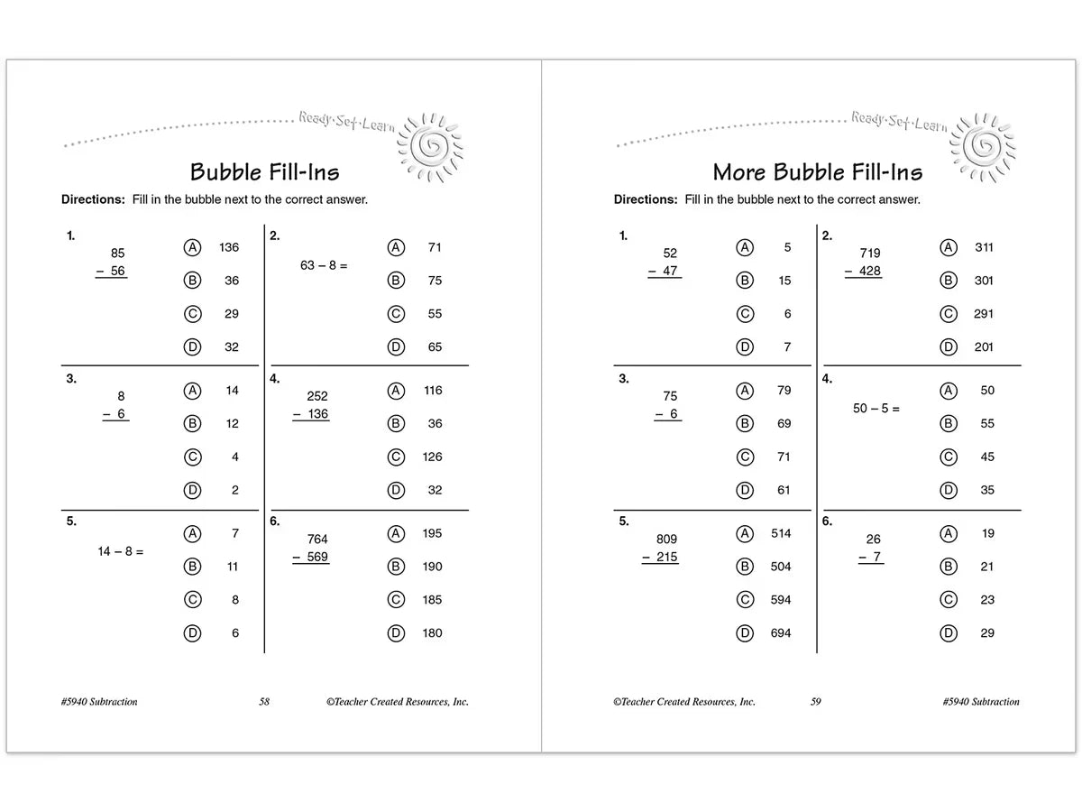 Subtraction Workbook - US 8707