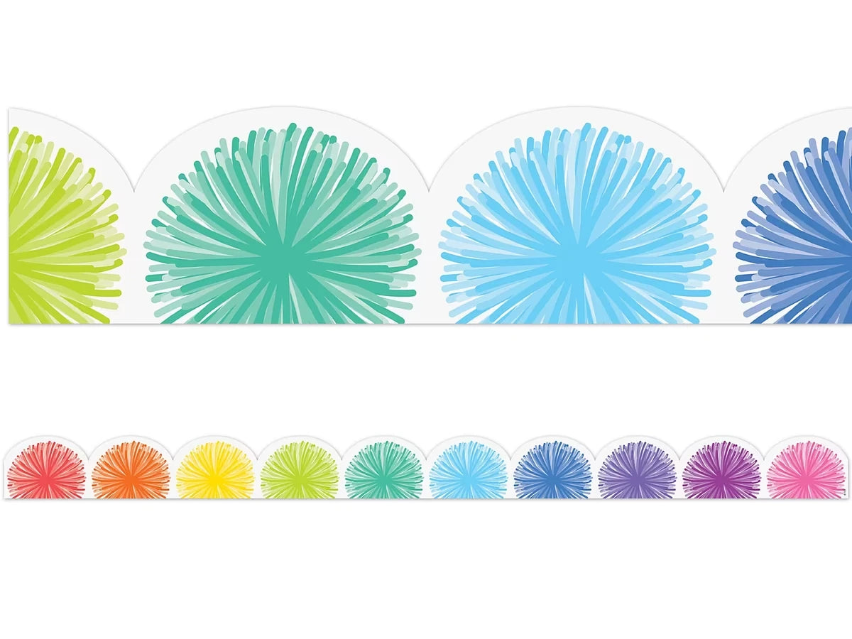 Colorful Poms Rainbow Scalloped Border - US 2986
