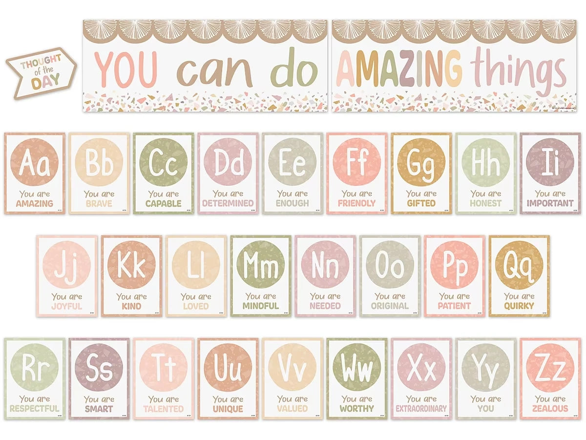Terrazzo Tones Alphabet Card Affirmations Bulletin Board Set - US 8299