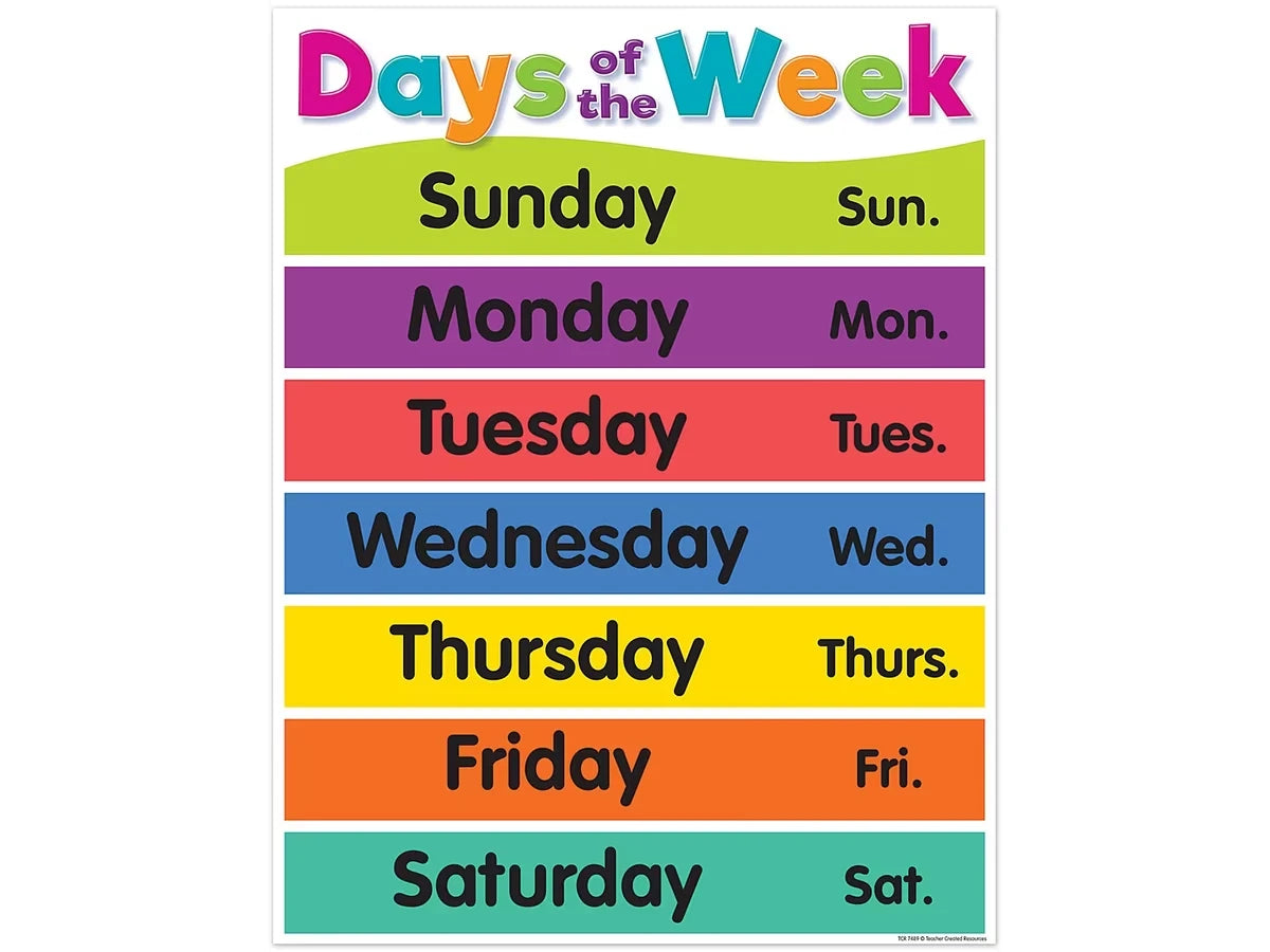 Colorful Days of the Week Poster - US 3993