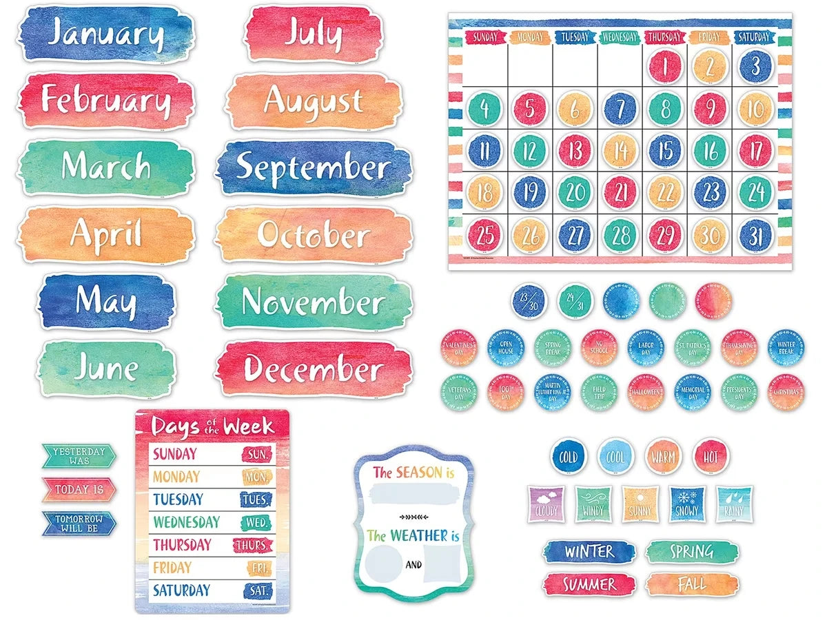 Watercolor Calendar Bulletin Board Set - US 5768