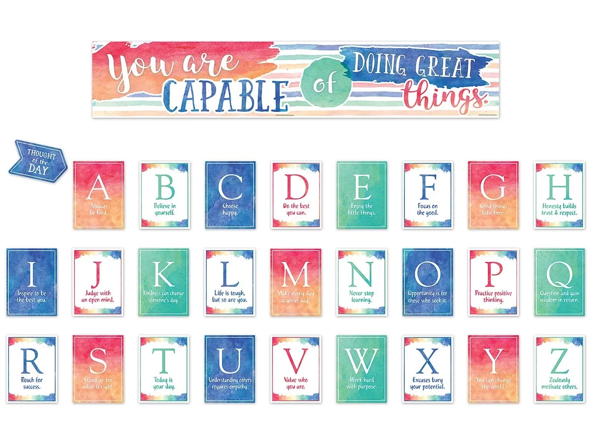 Watercolor Alphabet Card Motivational Bulletin Board Set - US 5848
