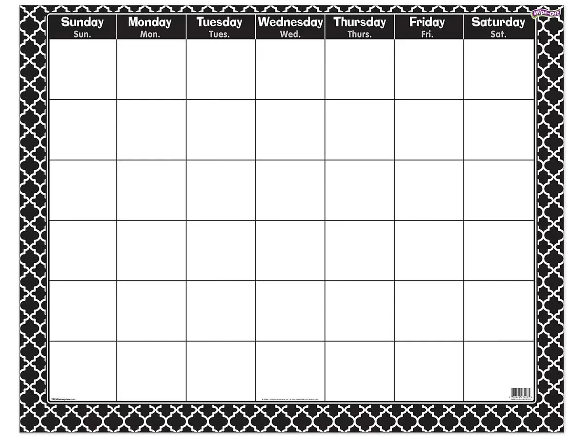 Moroccan Print Write & Wipe Classroom Calendar - US 7945