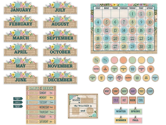 Rustic Bloom Calendar Bulletin Board Set - US 6243