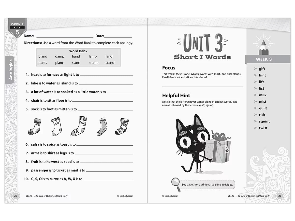 180 Days of Spelling Workbook - Gr. 2 - US 8164