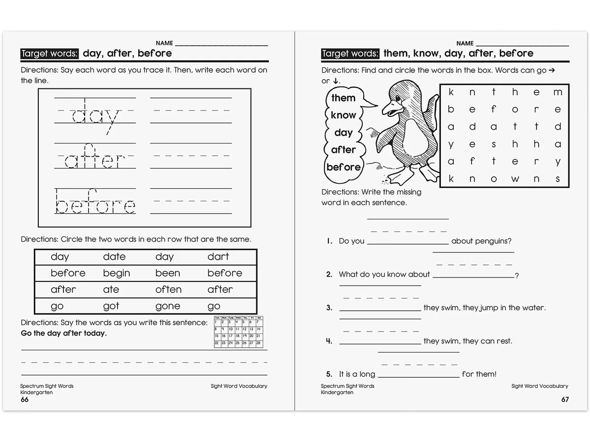 Spectrum® Sight-Words Workbook - Kindergarten - US 2385