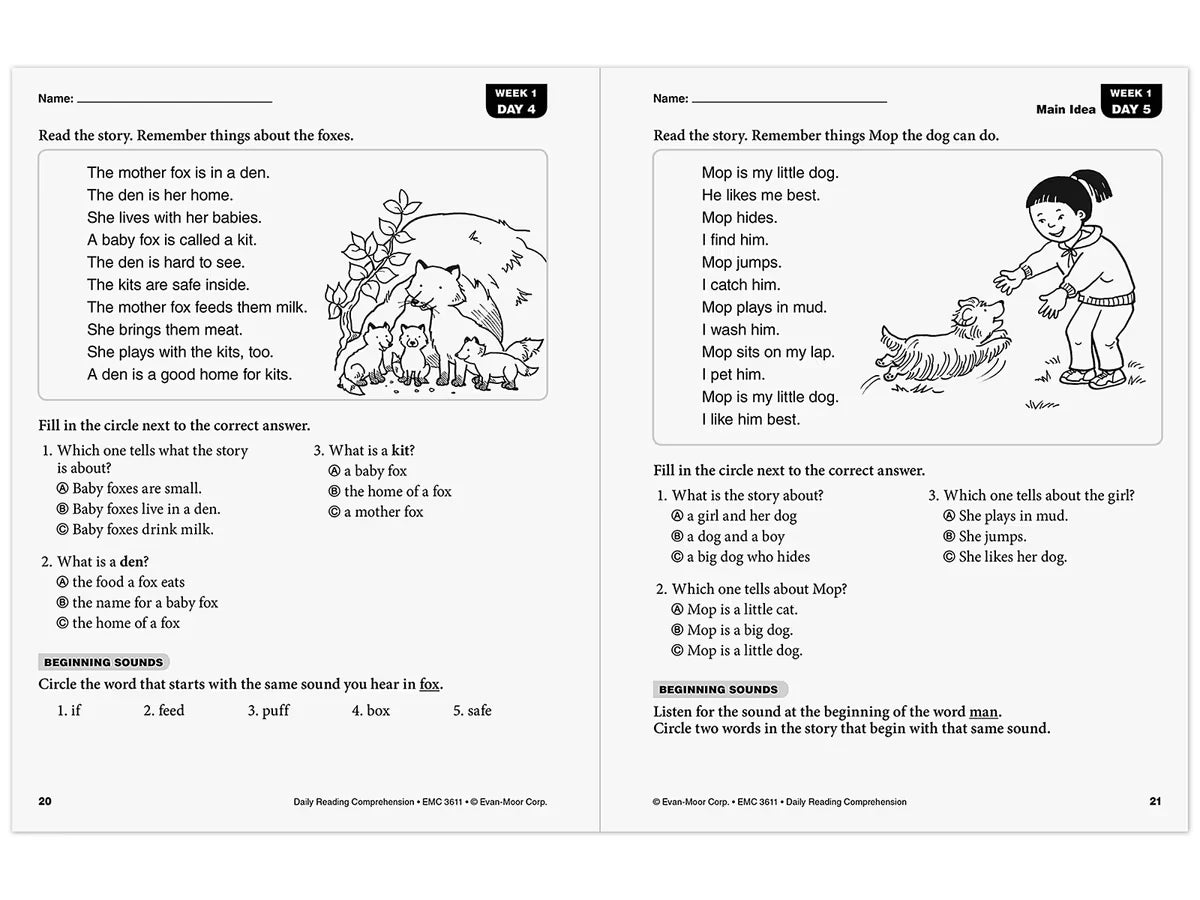 Daily Reading Comprehension Activities Workbook - Gr. 1 - US 8621