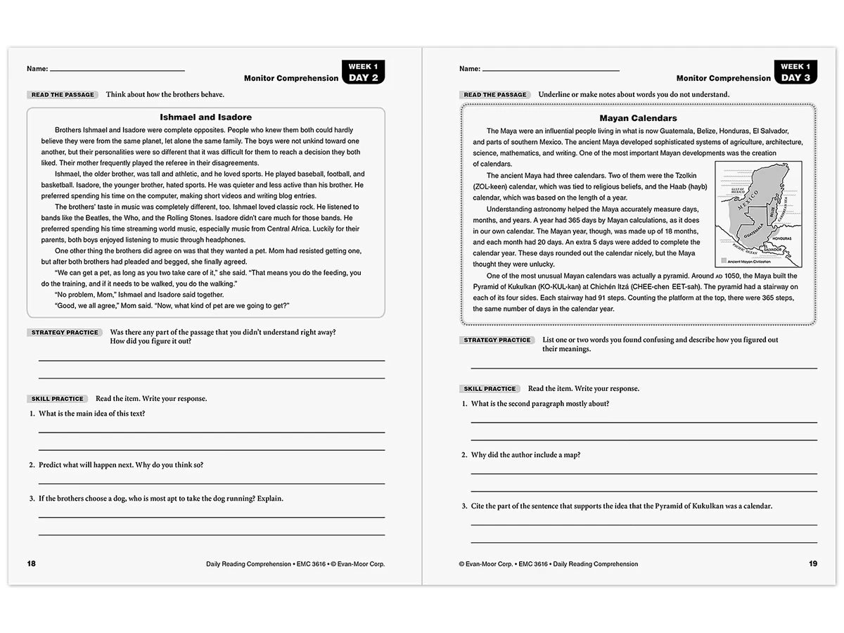 Daily Reading Comprehension Activities Workbook - Gr. 6 - US 5214