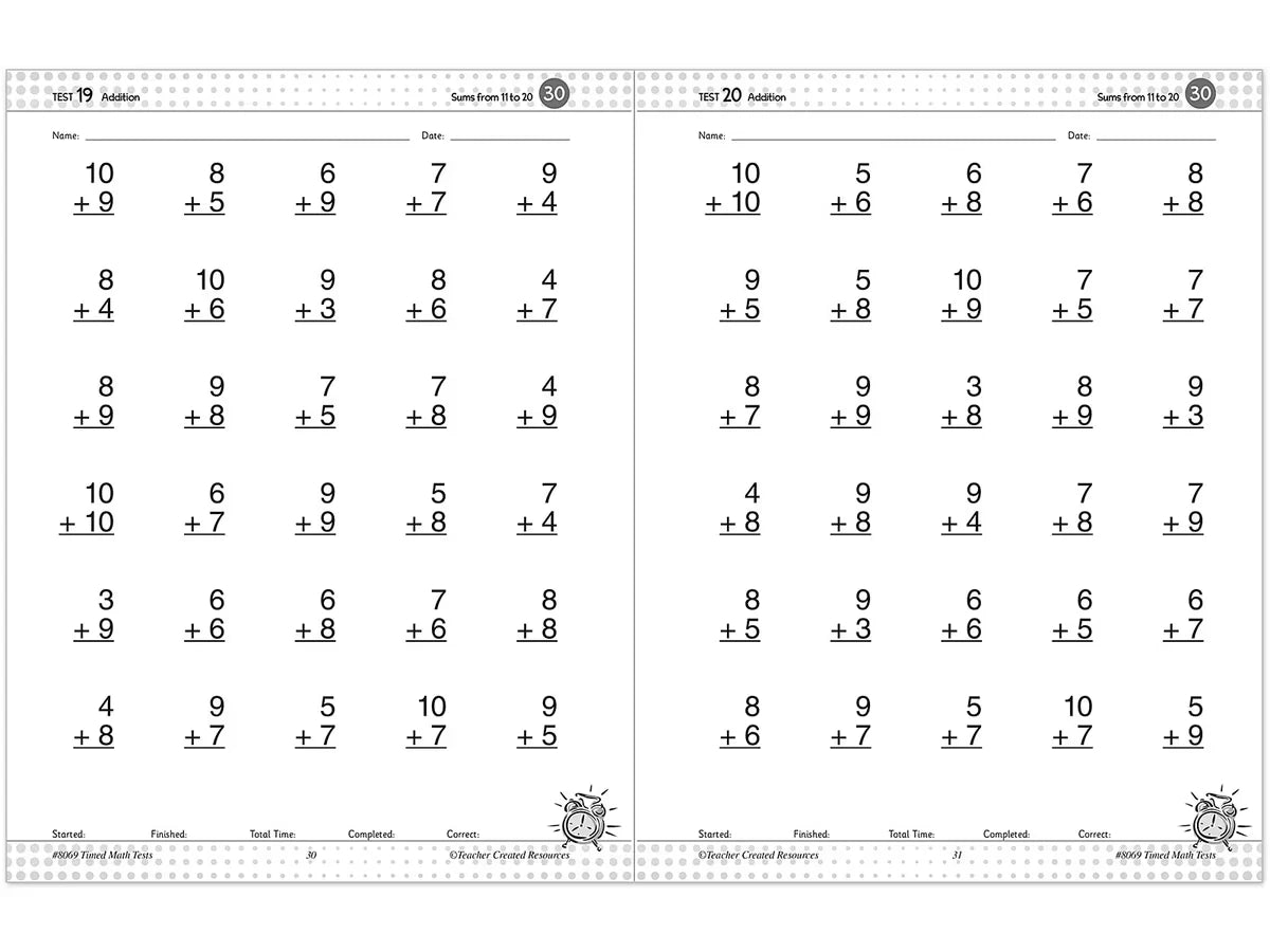 200 Timed Math Tests Workbook - US 2931