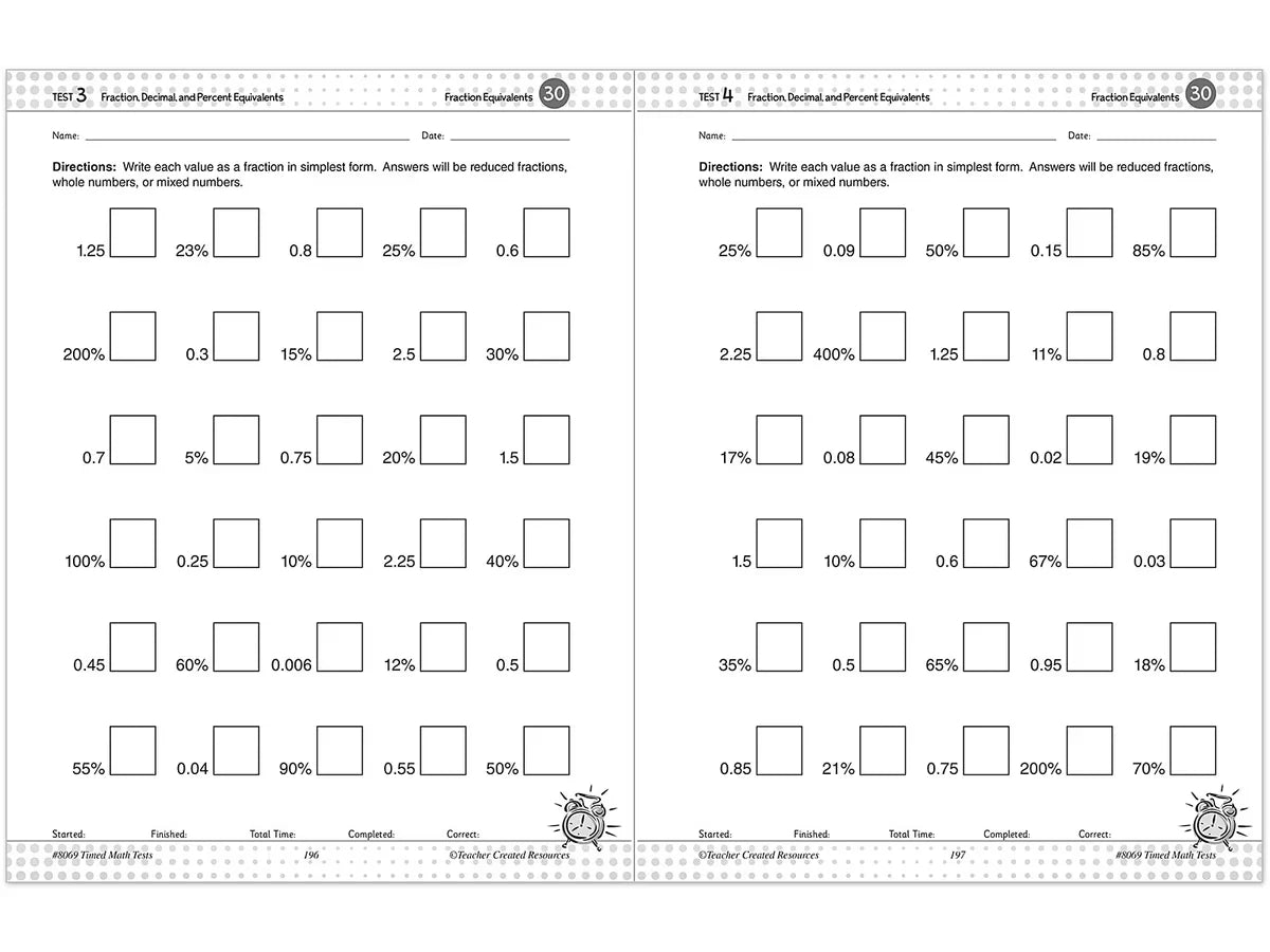 200 Timed Math Tests Workbook - US 2931
