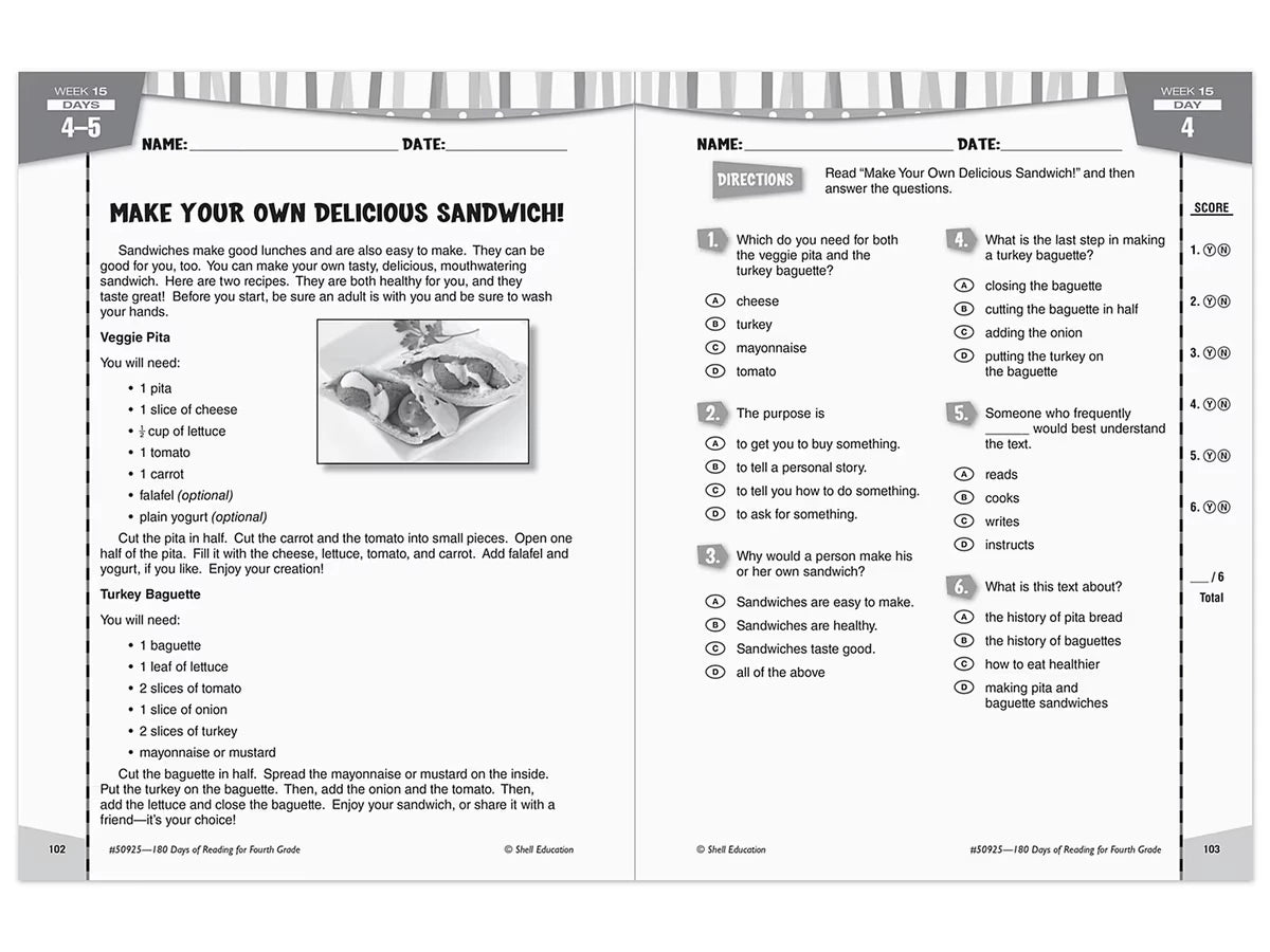 180 Days of Reading Workbook - Gr. 4 - US 6107