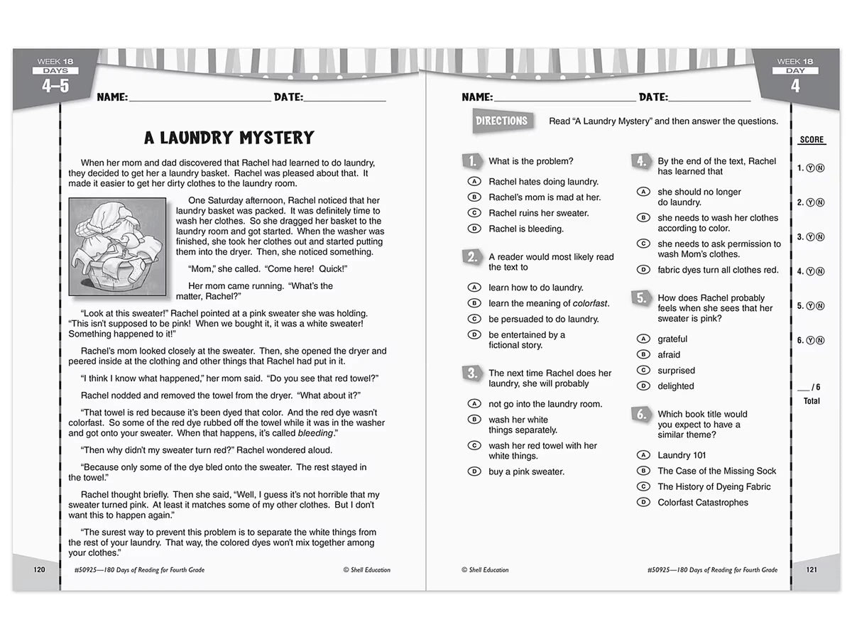 180 Days of Reading Workbook - Gr. 4 - US 6107