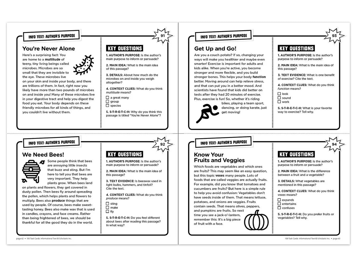 Informational Text 100 Task Cards Workbook - US 9702