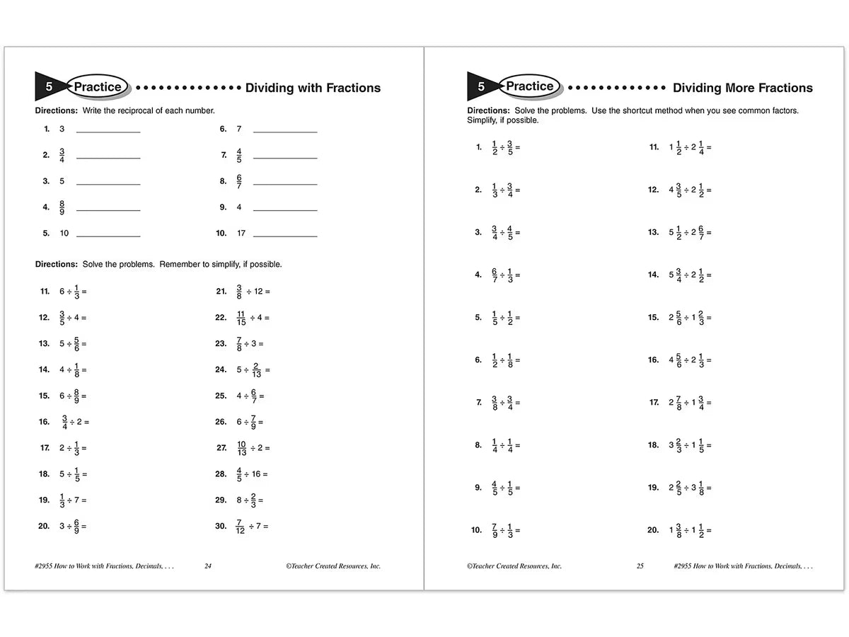 How to Work with Fractions, Decimals & Percents Workbook - US 4893