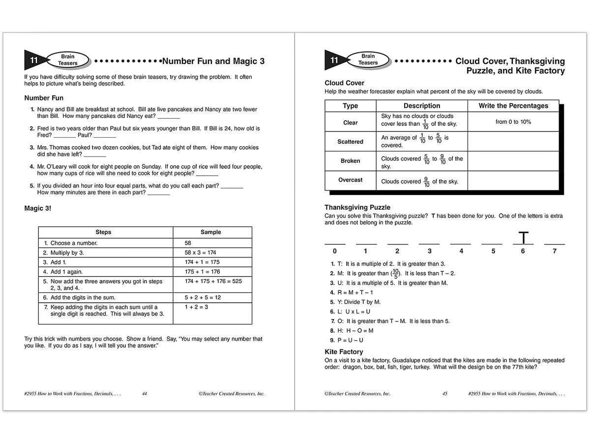 How to Work with Fractions, Decimals & Percents Workbook - US 4893