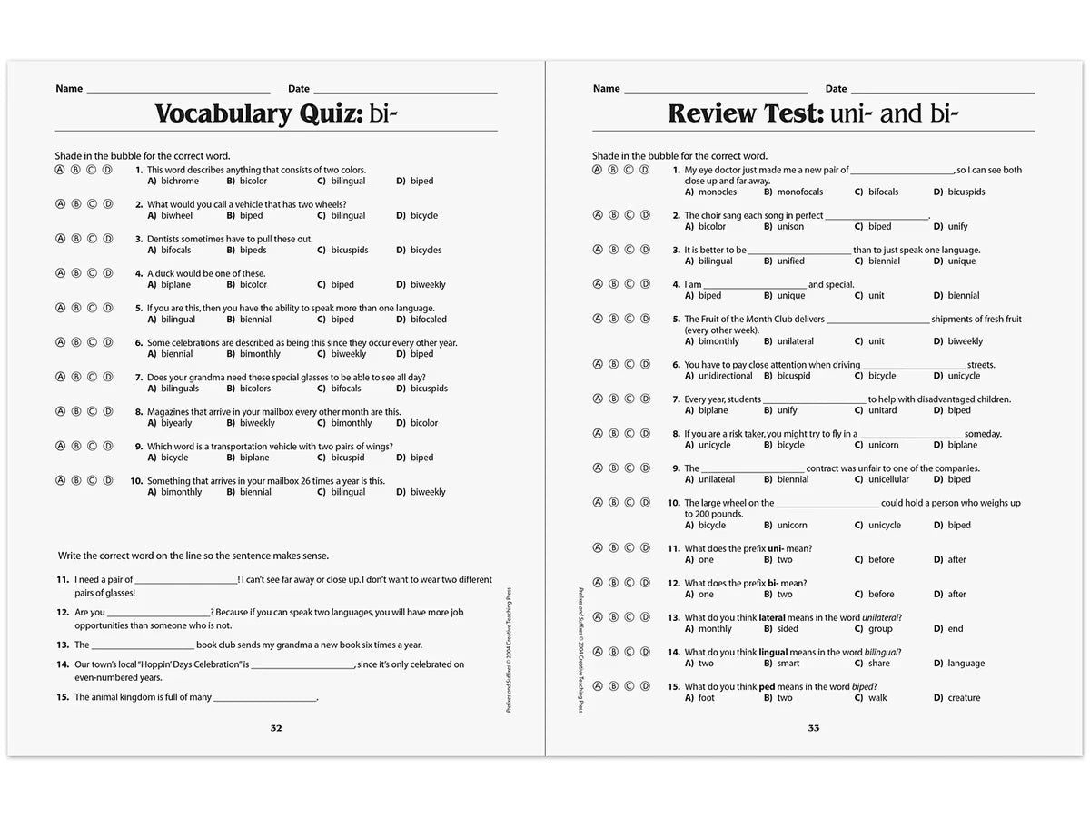 Prefixes & Suffixes Workbook - US 6210