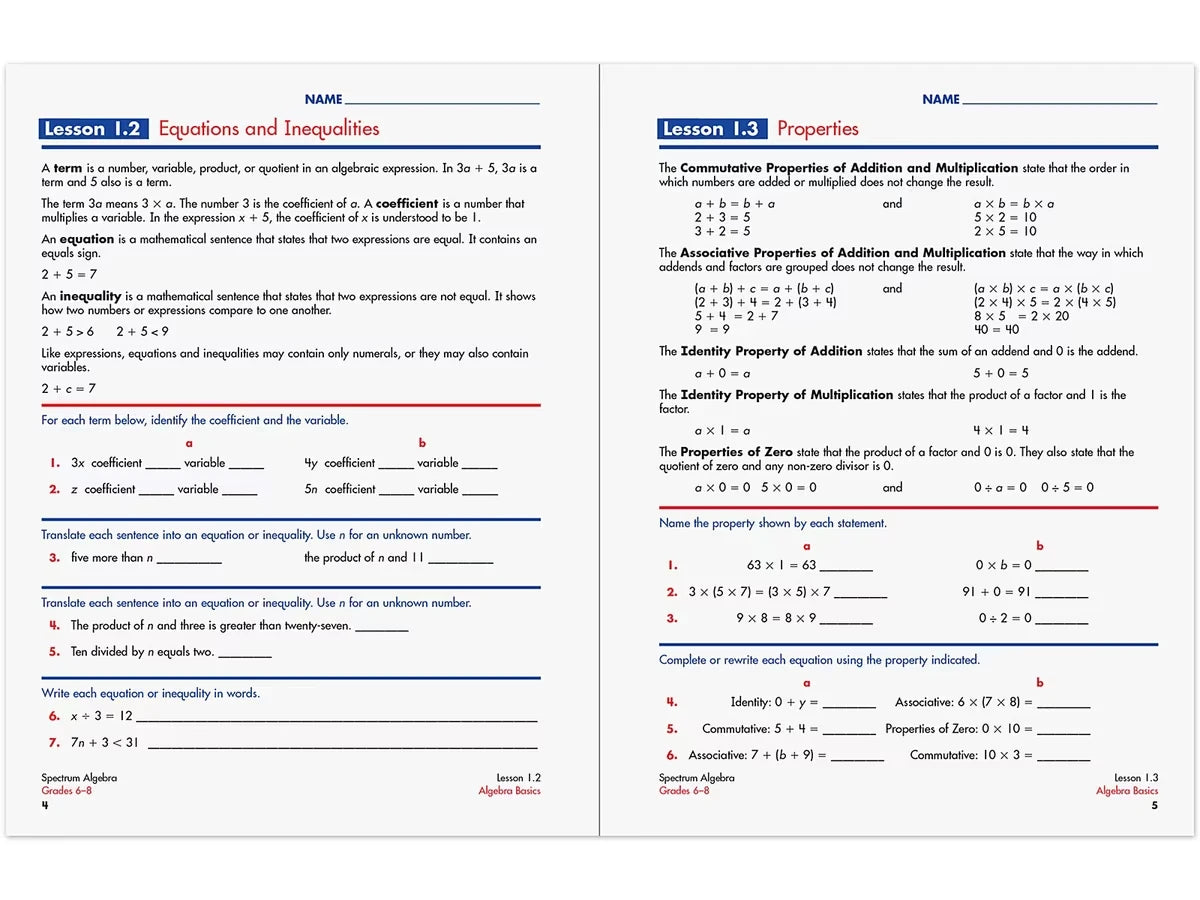 Spectrum® Algebra Workbook - US 8846