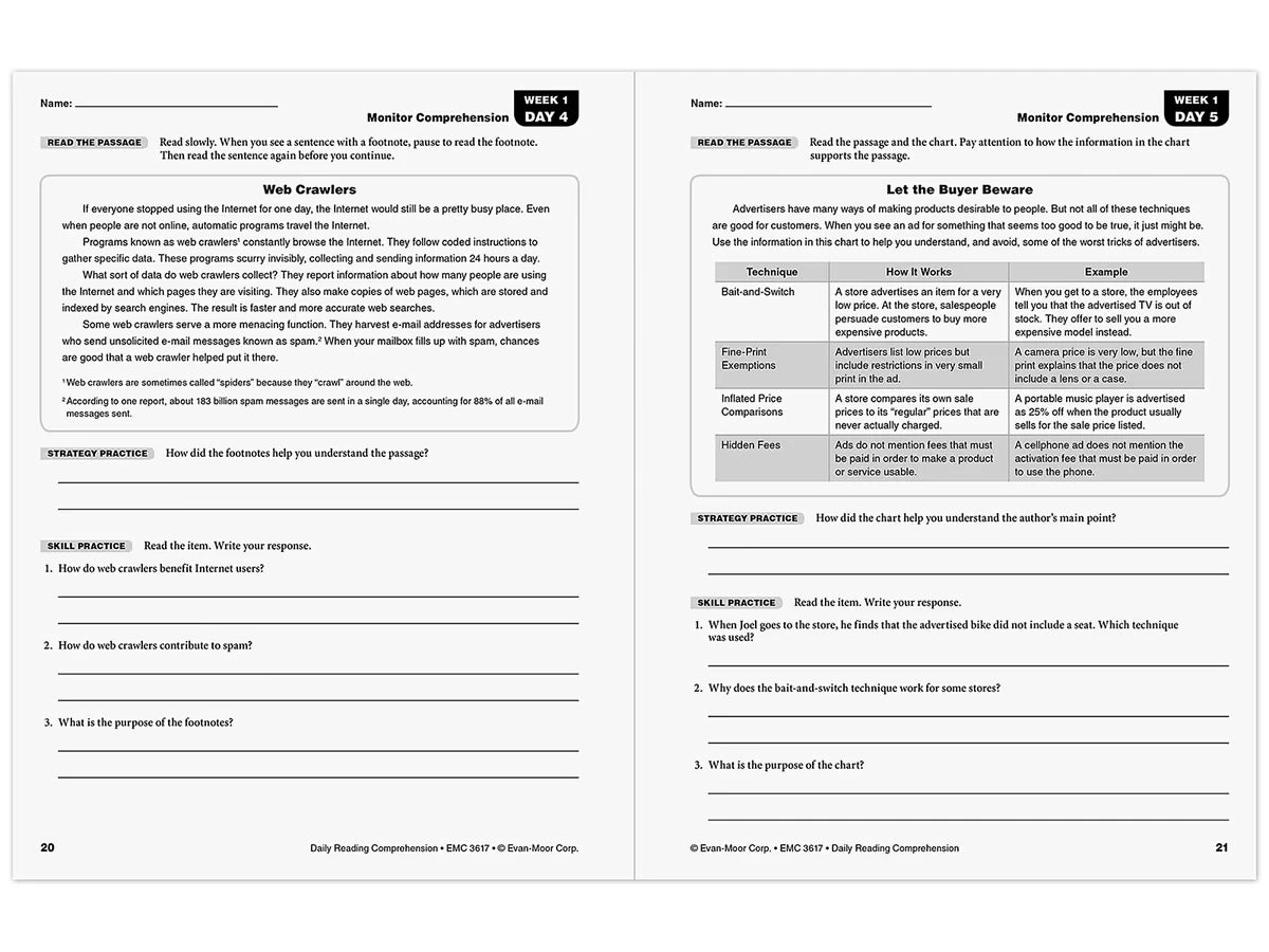 Daily Reading Comprehension Activities Workbook - Gr. 7 - US 9779