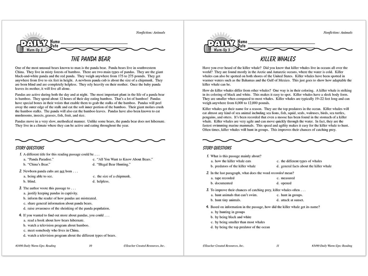 Reading Daily Warm-Ups Workbook - Gr. 4 - US 4773