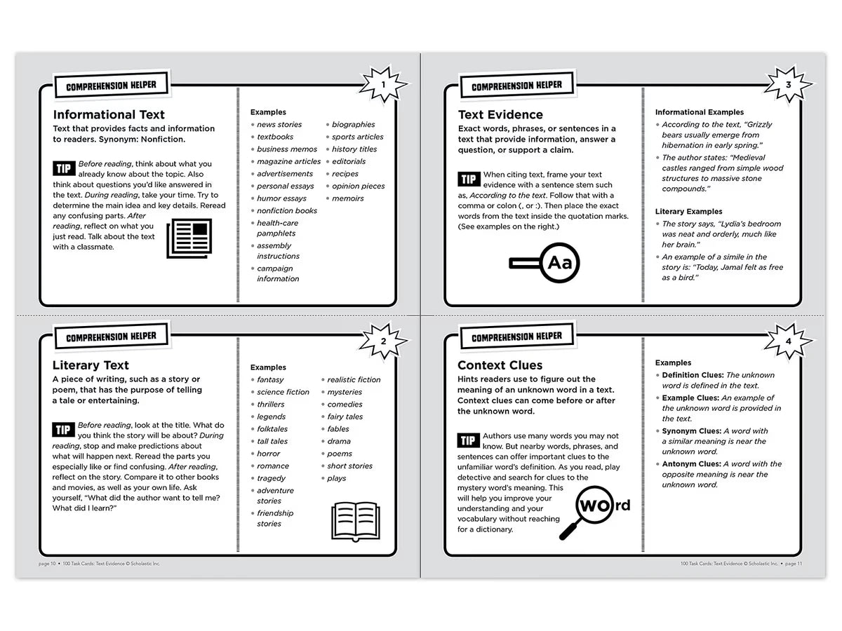 Text Evidence 100 Task Cards Workbook - US 7520