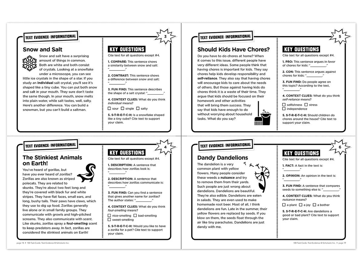 Text Evidence 100 Task Cards Workbook - US 7520