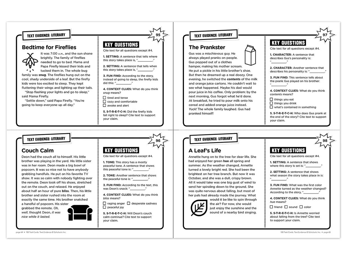 Text Evidence 100 Task Cards Workbook - US 7520