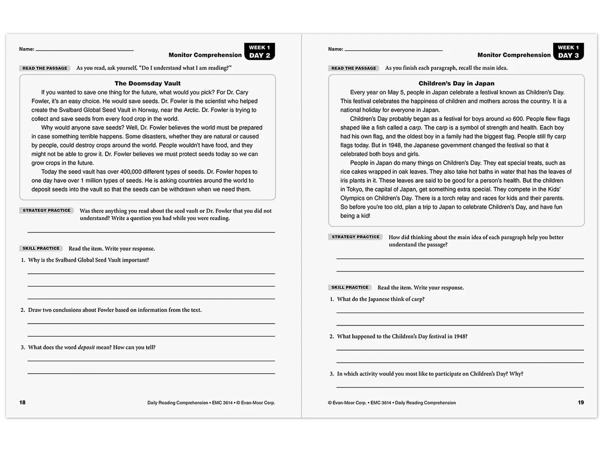 Daily Reading Comprehension Activities Workbook - Gr. 4 - US 4302