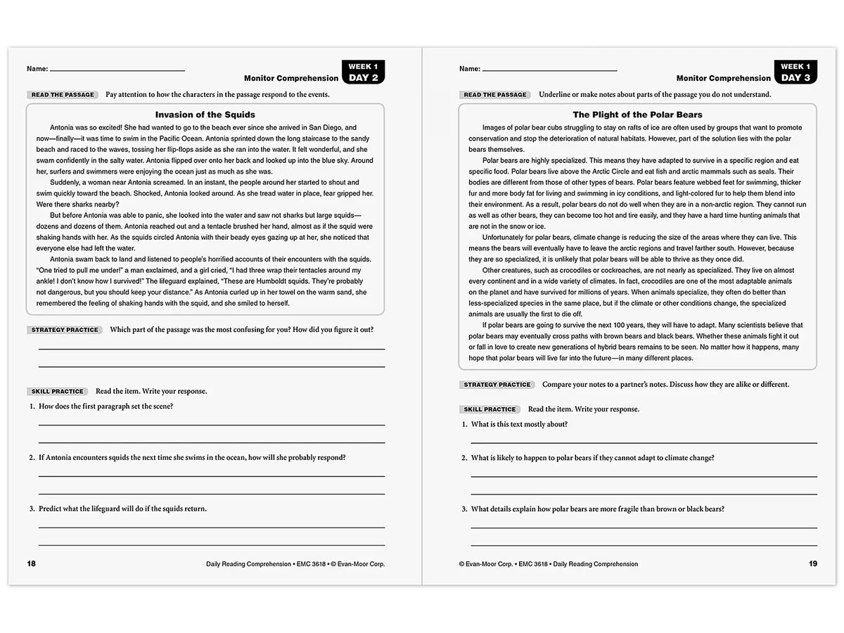 Daily Reading Comprehension Activities Workbook - Gr. 8 - US 9617