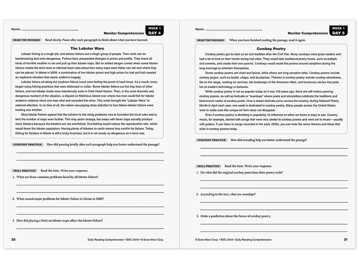 Daily Reading Comprehension Activities Workbook - Gr. 8 - US 9617