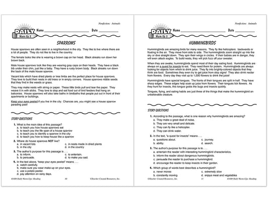 Reading Daily Warm-Ups Workbook - Gr. 3 - US 1107