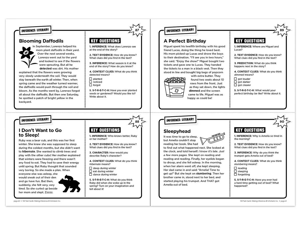 Making Inferences 100 Task Cards Workbook - US 4700