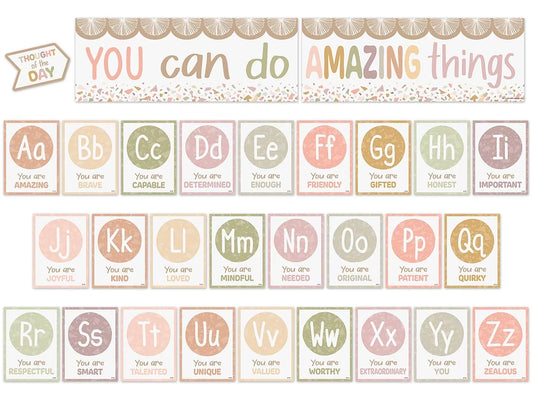 Terrazzo Tones Alphabet Card Affirmations Bulletin Board Set - US 8299
