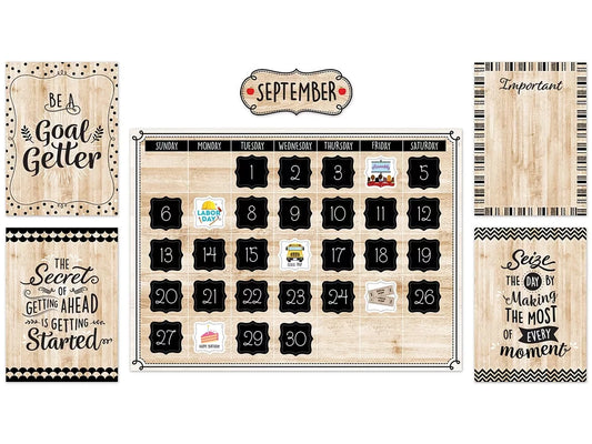 Black, White & Wood Calendar Bulletin Board Set - US 7753
