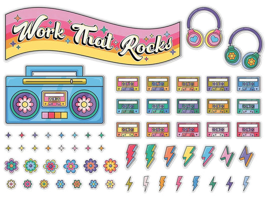 Retro Remix Work That Rocks Motivational Bulletin Board Set - US 4861