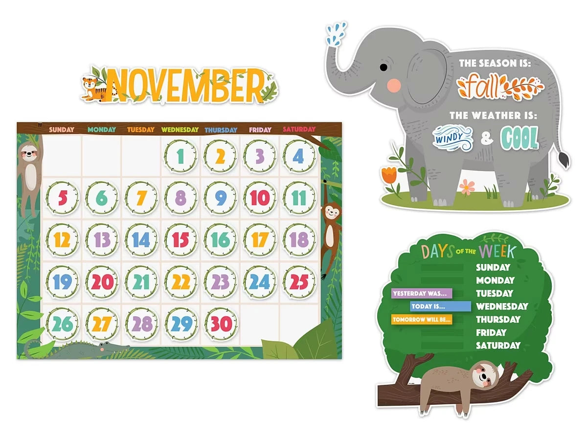 Jungle Friends Calendar Bulletin Board Set - US 6907