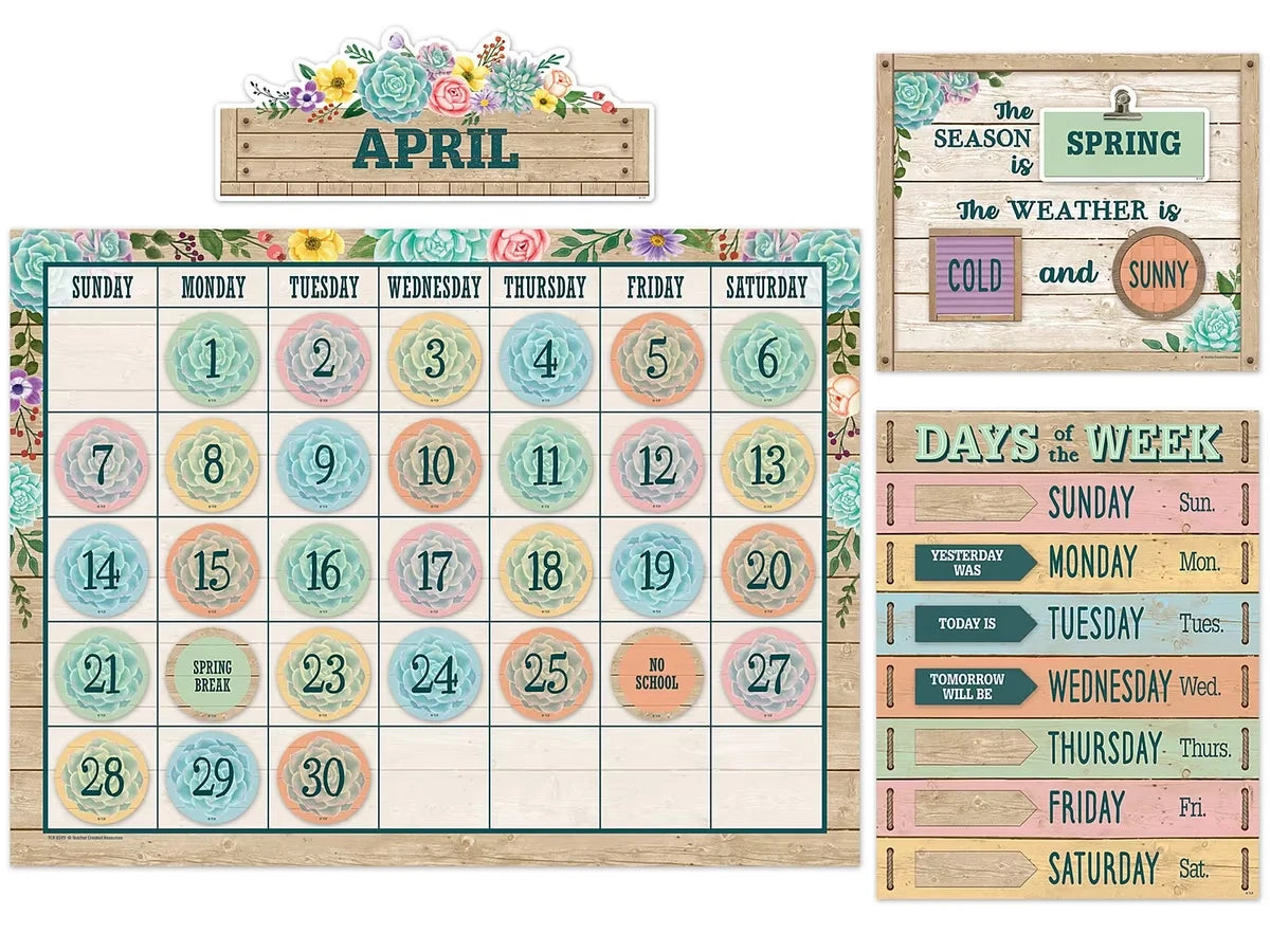 Rustic Bloom Calendar Bulletin Board Set - US 6243