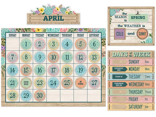 Rustic Bloom Calendar Bulletin Board Set - US 6243