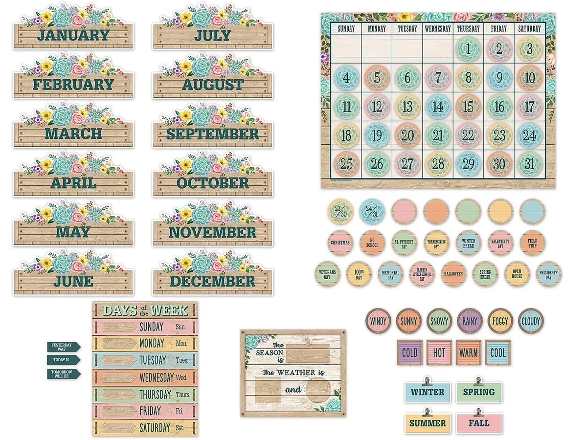 Rustic Bloom Calendar Bulletin Board Set - US 6243