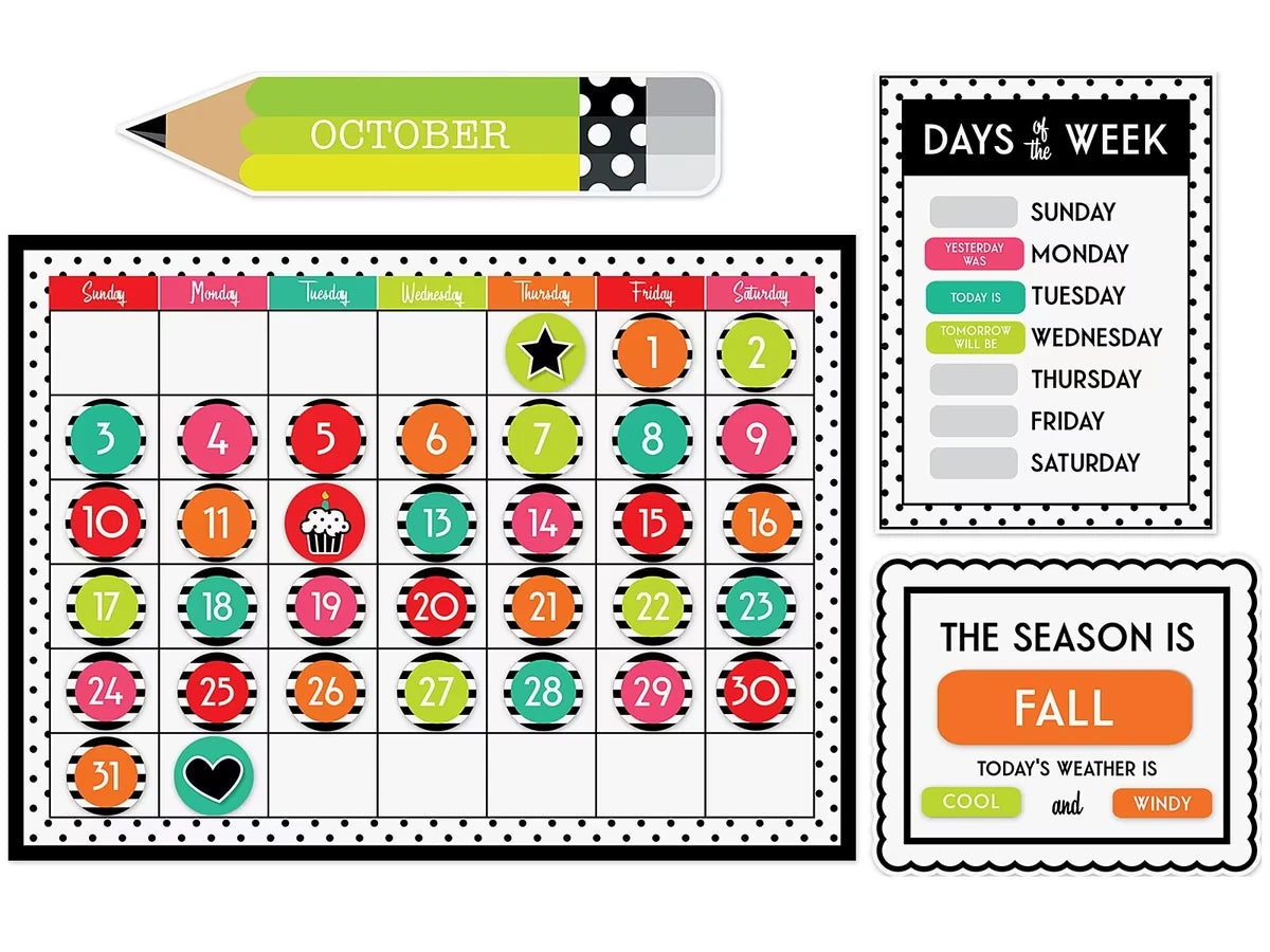 Black, White & Stylish Brights Calendar Bulletin Board Set - US 1510