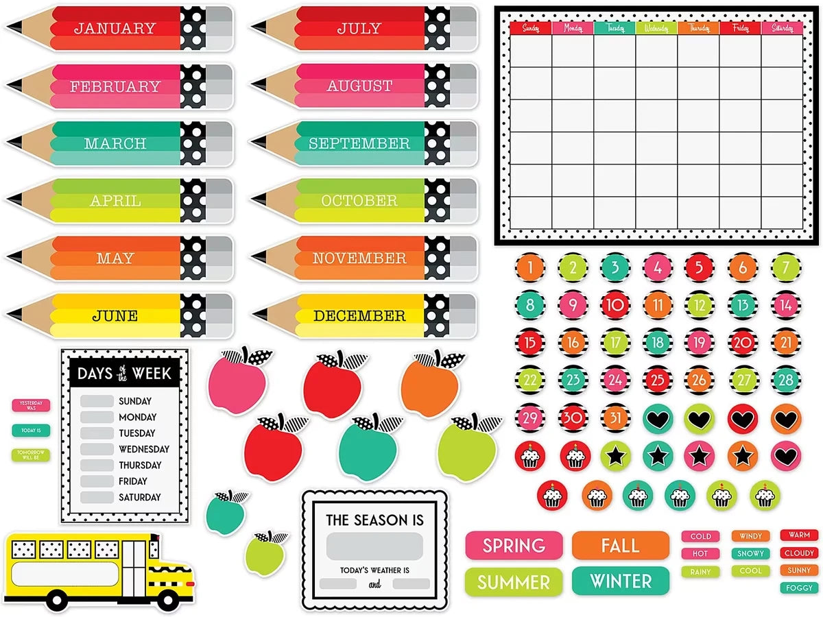 Black, White & Stylish Brights Calendar Bulletin Board Set - US 1510