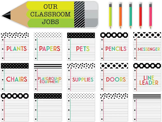 Black, White & Stylish Brights Classroom Jobs Bulletin Board Set - US 9987