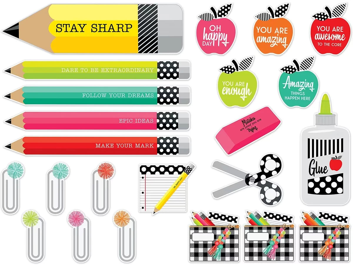Black, White & Stylish Brights Motivational Bulletin Board Set - US 2077