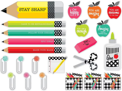 Black, White & Stylish Brights Motivational Bulletin Board Set - US 2077