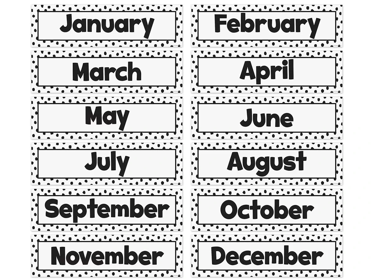 Black Dots on White Months of the Year Bulletin Board Set - US 5451