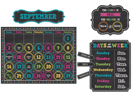Chalkboard Brights Calendar Bulletin Board Set - US 2256