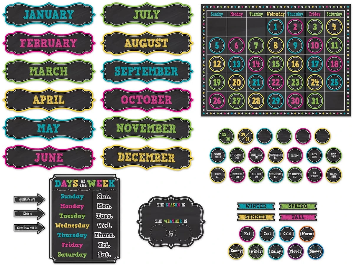 Chalkboard Brights Calendar Bulletin Board Set - US 2256