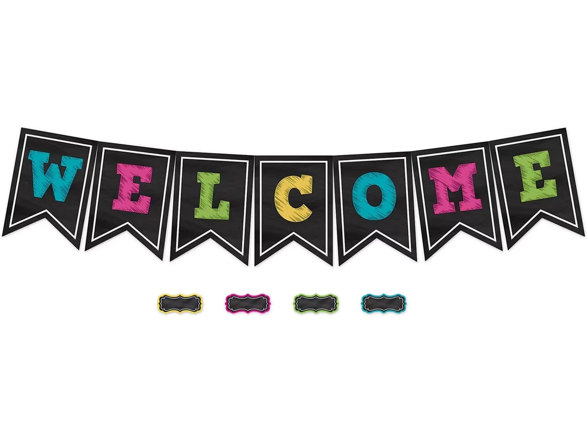 Chalkboard Brights Welcome Pennant Bulletin Board Set - US 1488