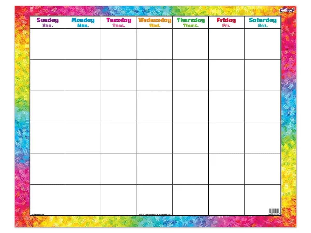 Colorful Brushstroke Write & Wipe Classroom Calendar - US 2015