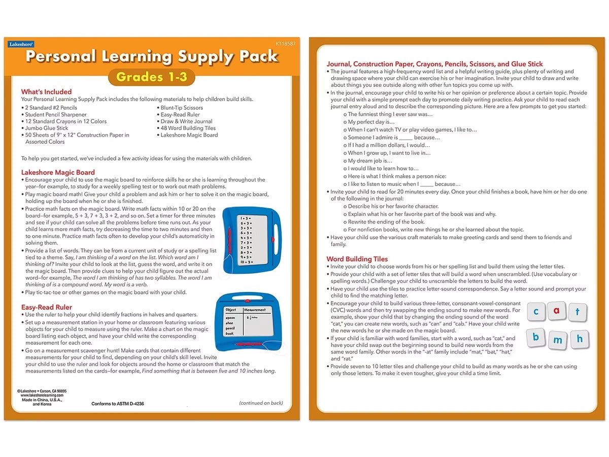 Personal Learning Supply Pack – Gr. 1-3 - US 4491