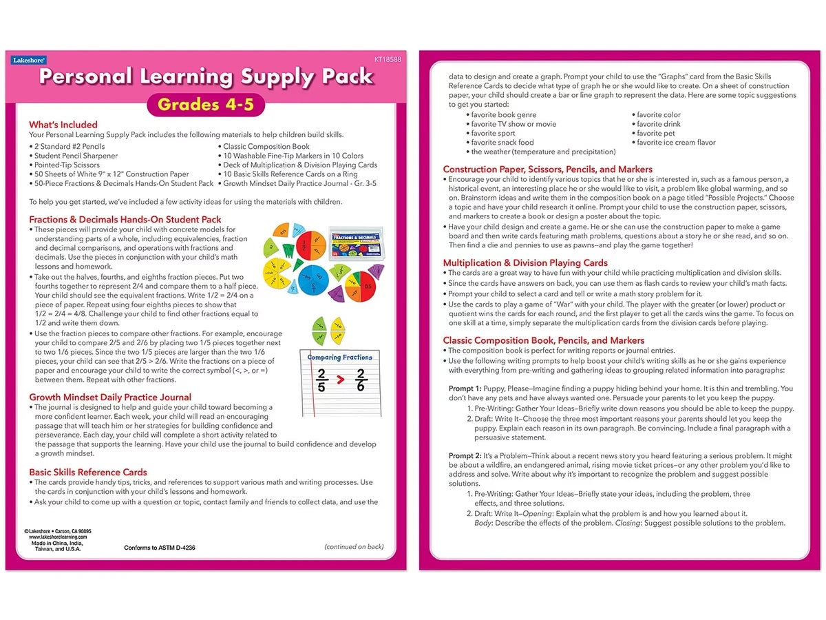 Personal Learning Supply Pack – Gr. 4-5 - US 7794